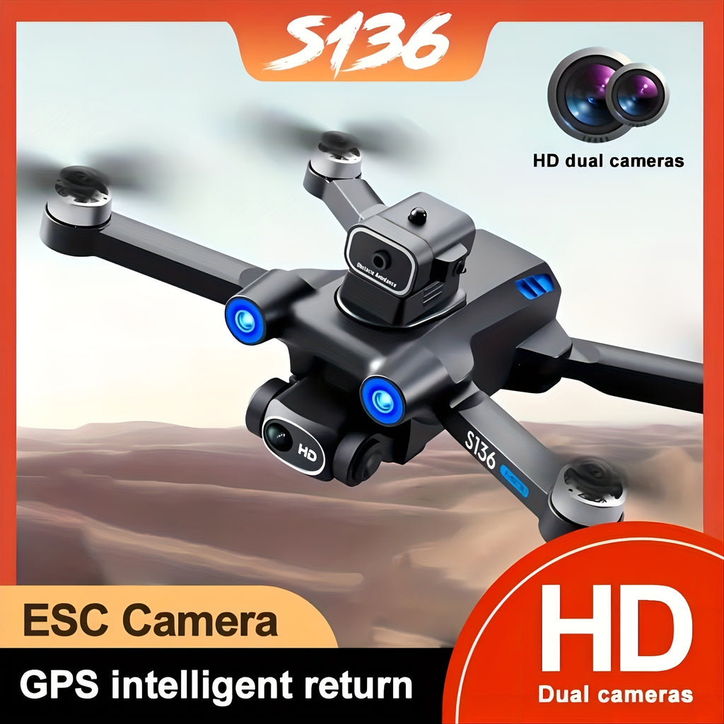 HD Dual Camera S136 UAV Drone with GPS, 360° Obstacle Avoidance, Optical Flow Hovering, One-Key Takeoff, and Fail-Safe Return - Perfect for Beginners and Men's Gifts