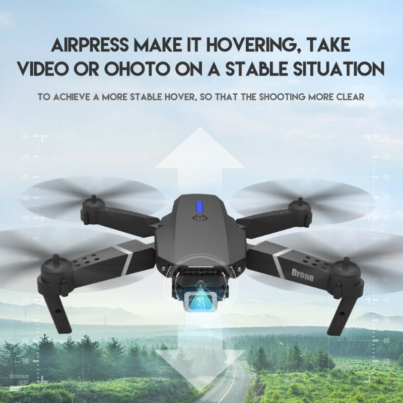 KBDFA E88 Drone - HD WIFI Helicopter with 4K Camera, Foldable Quadcopter, 1181.1inch Maximum Flight Altitude, 3m/s Speed, 5 Minute Battery Life, Black and Gray, Rechargeable Li-Polymer Battery, 1800mAh, 1181.1inch Control Ran