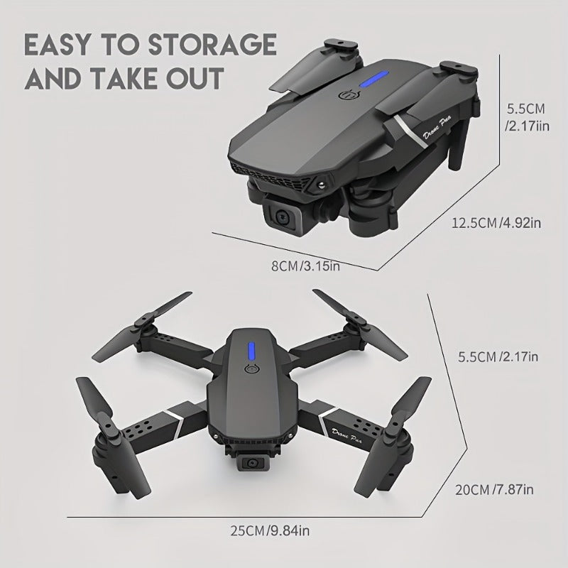 KBDFA E88 Drone - HD WIFI Helicopter with 4K Camera, Foldable Quadcopter, 1181.1inch Maximum Flight Altitude, 3m/s Speed, 5 Minute Battery Life, Black and Gray, Rechargeable Li-Polymer Battery, 1800mAh, 1181.1inch Control Ran