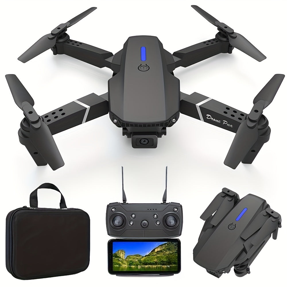 KBDFA E88 Drone - HD WIFI Helicopter with 4K Camera, Foldable Quadcopter, 1181.1inch Maximum Flight Altitude, 3m/s Speed, 5 Minute Battery Life, Black and Gray, Rechargeable Li-Polymer Battery, 1800mAh, 1181.1inch Control Ran