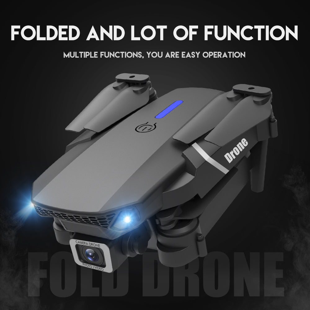KBDFA E88 Drone - HD WIFI Helicopter with 4K Camera, Foldable Quadcopter, 1181.1inch Maximum Flight Altitude, 3m/s Speed, 5 Minute Battery Life, Black and Gray, Rechargeable Li-Polymer Battery, 1800mAh, 1181.1inch Control Ran