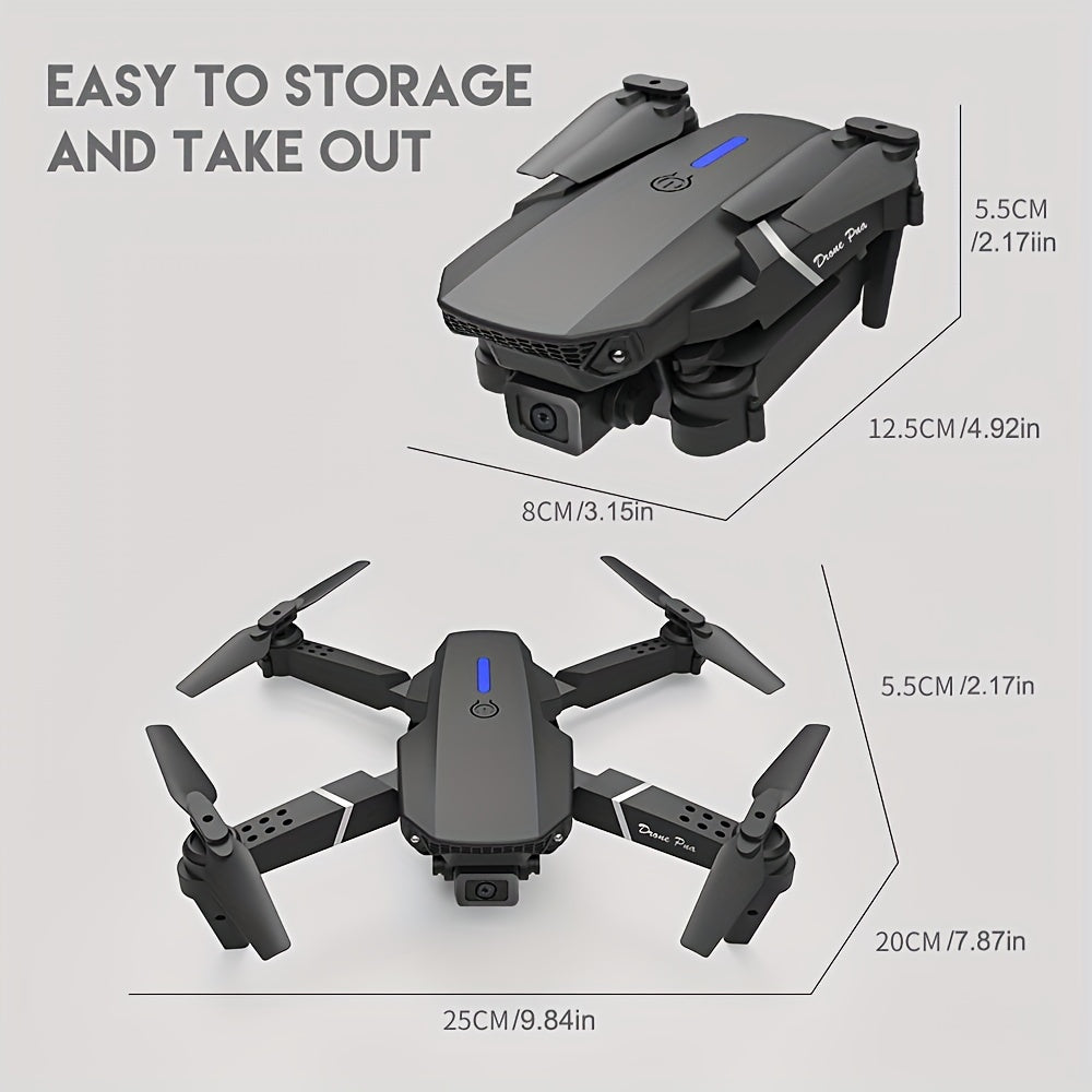 KBDFA E88 Drone - HD WIFI Helicopter with 4K Camera, Foldable Quadcopter, 1181.1inch Maximum Flight Altitude, 3m/s Speed, 5 Minute Battery Life, Black and Gray, Rechargeable Li-Polymer Battery, 1800mAh, 1181.1inch Control Ran