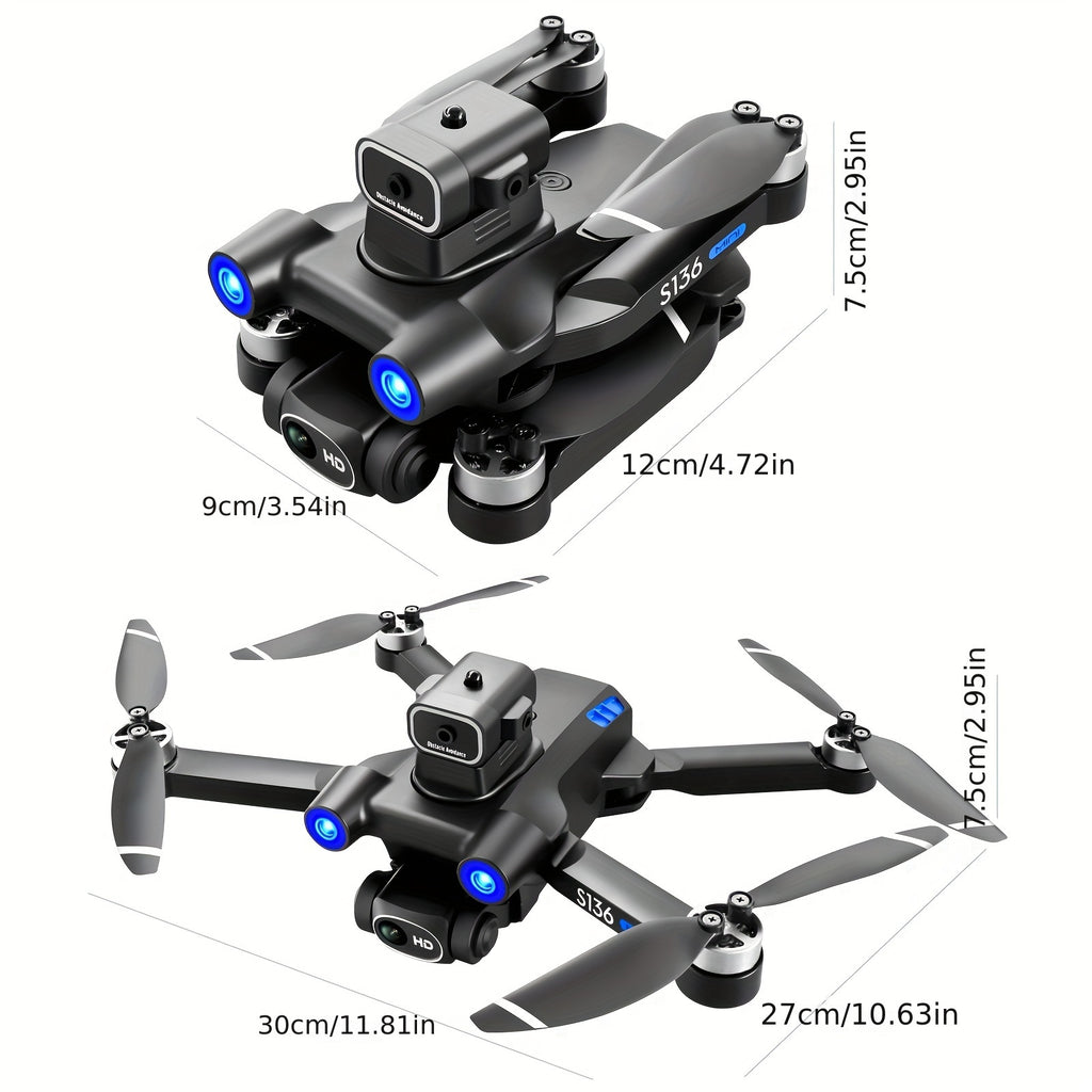 HD Dual Camera S136 UAV Drone with GPS, 360° Obstacle Avoidance, Optical Flow Hovering, One-Key Takeoff, and Fail-Safe Return - Perfect for Beginners and Men's Gifts