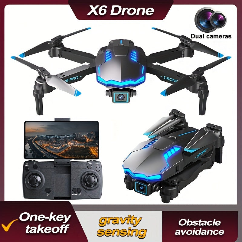 X6 Foldable Drone Dual Camera With Batteries, Obstacle Avoidance, Smart Return, And More - Comes With Carrying Bag! Perfect for beginners Men's Gifts.Christmas Thanksgiving Halloween gifts!