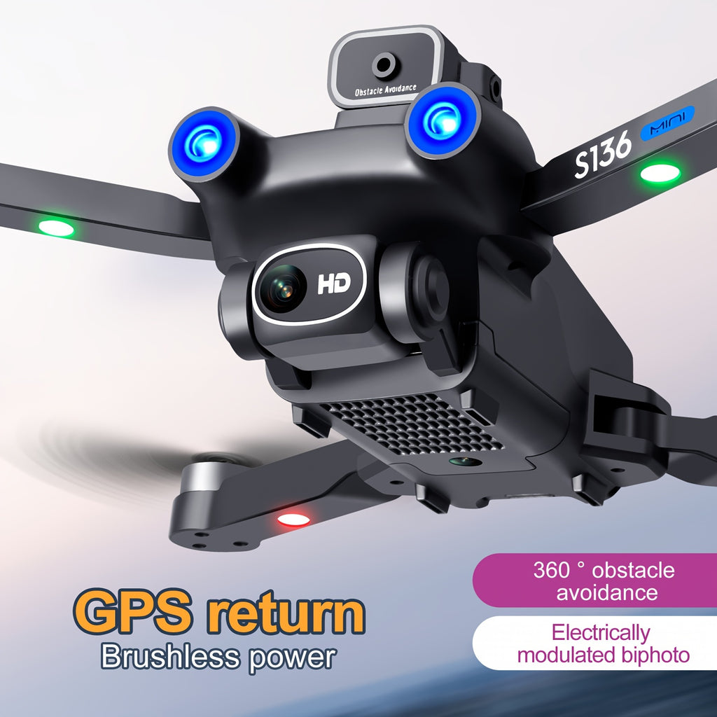 HD Dual Camera S136 UAV Drone with GPS, 360° Obstacle Avoidance, Optical Flow Hovering, One-Key Takeoff, and Fail-Safe Return - Perfect for Beginners and Men's Gifts