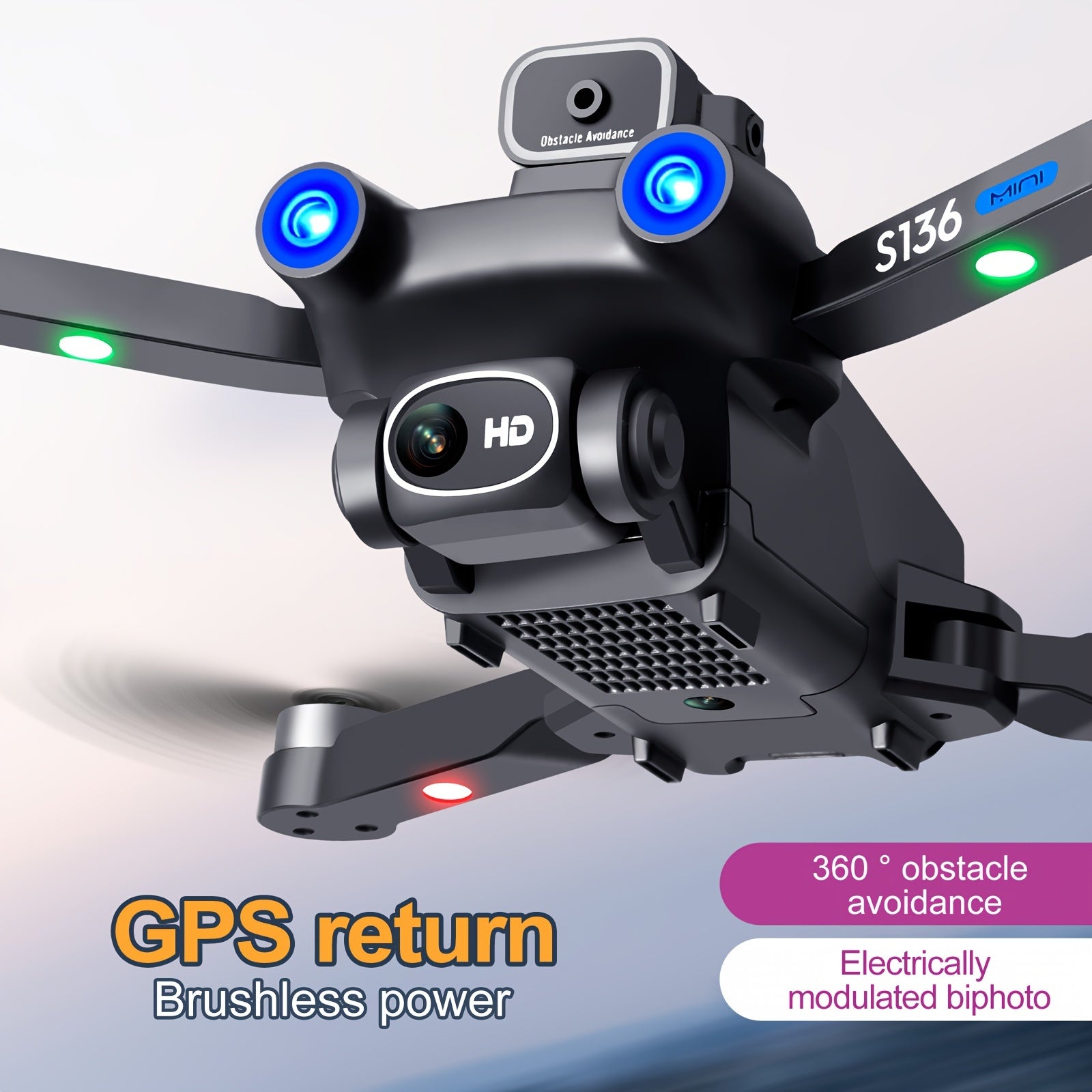 HD Dual Camera S136 UAV Drone with GPS, 360° Obstacle Avoidance, Optical Flow Hovering, One-Key Takeoff, and Fail-Safe Return - Perfect for Beginners and Men's Gifts