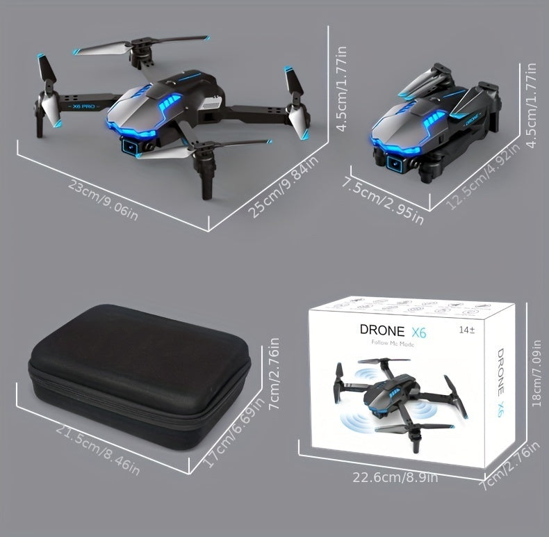 X6Pro Wireless FPV With HD Dual Camera Foldable RC Drone, High Hold, Automatic Obstacle Avoidance, One-Button Calibration/Take Off/Flip, With Optical Flow Positioning (Indoor Can Be Stabilized And Hover), Single Battery Life