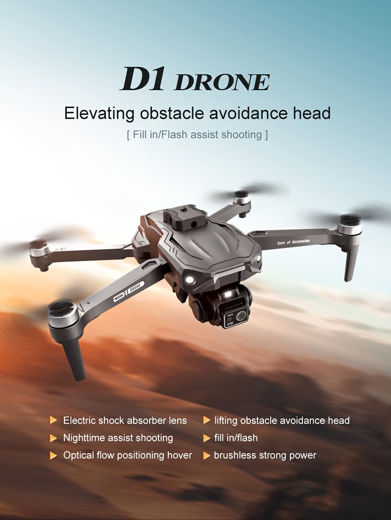 Beginner-Friendly D1 Drone with Obstacle Avoidance, Brushless Motors, Optical Flow, and Dual-Camera Electronic Control - Perfect Halloween & Christmas Gift