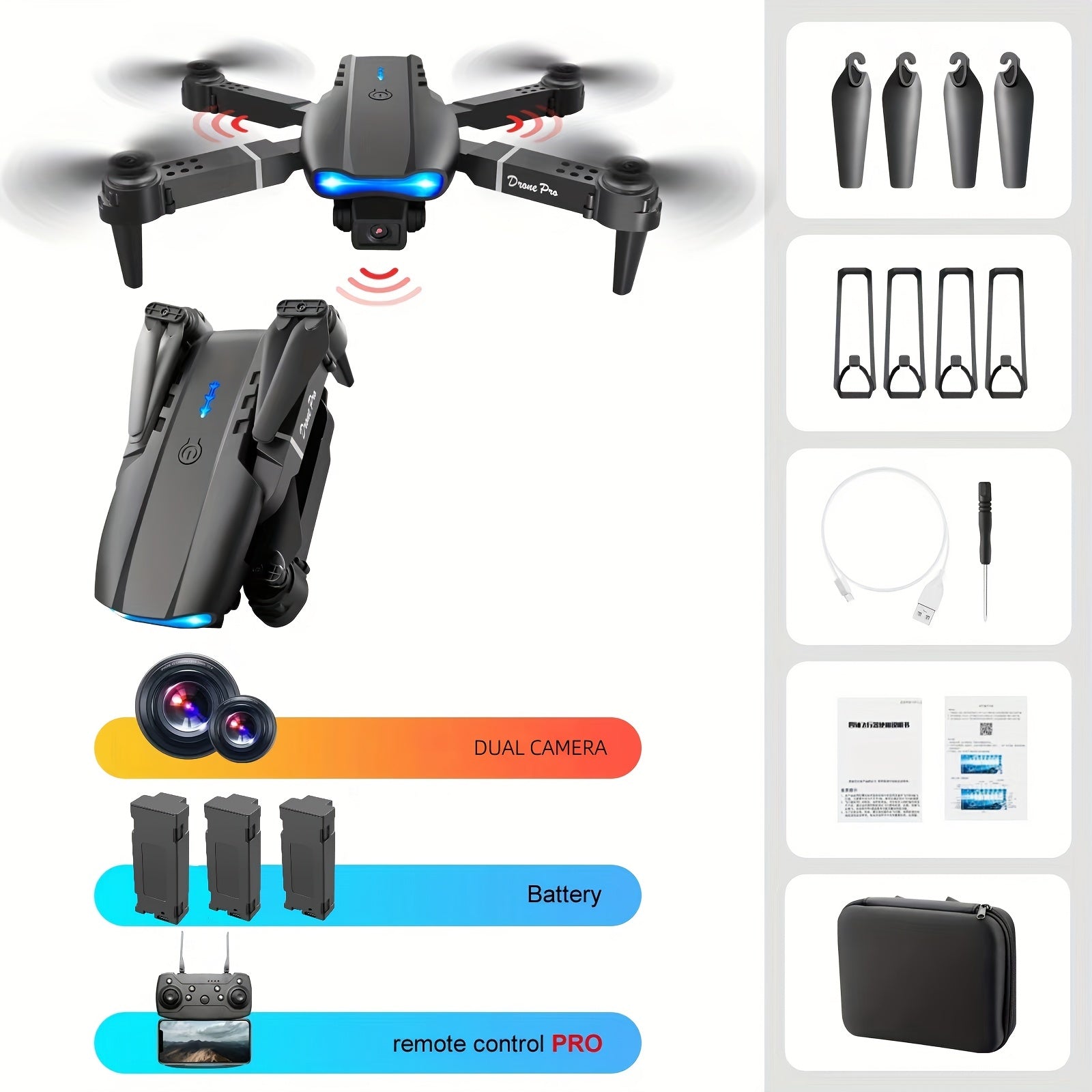 E99 drone is equipped with dual cameras, three batteries, mobile application control, indoor flying toys, Halloween/Christmas/New Year gifts