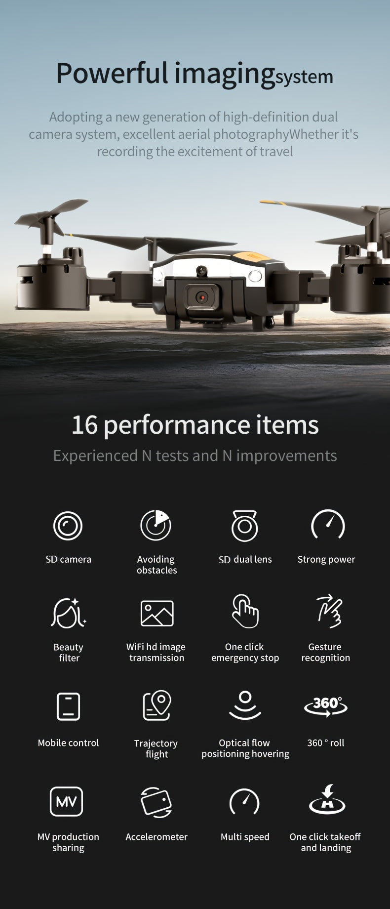 T6 Aerial Drone With HD Dual Camera, One-key Take-off And Landing, 540° Intelligent Obstacle Avoidance, Gesture Recognition, Intelligent Hovering, Foldable Quadcopter