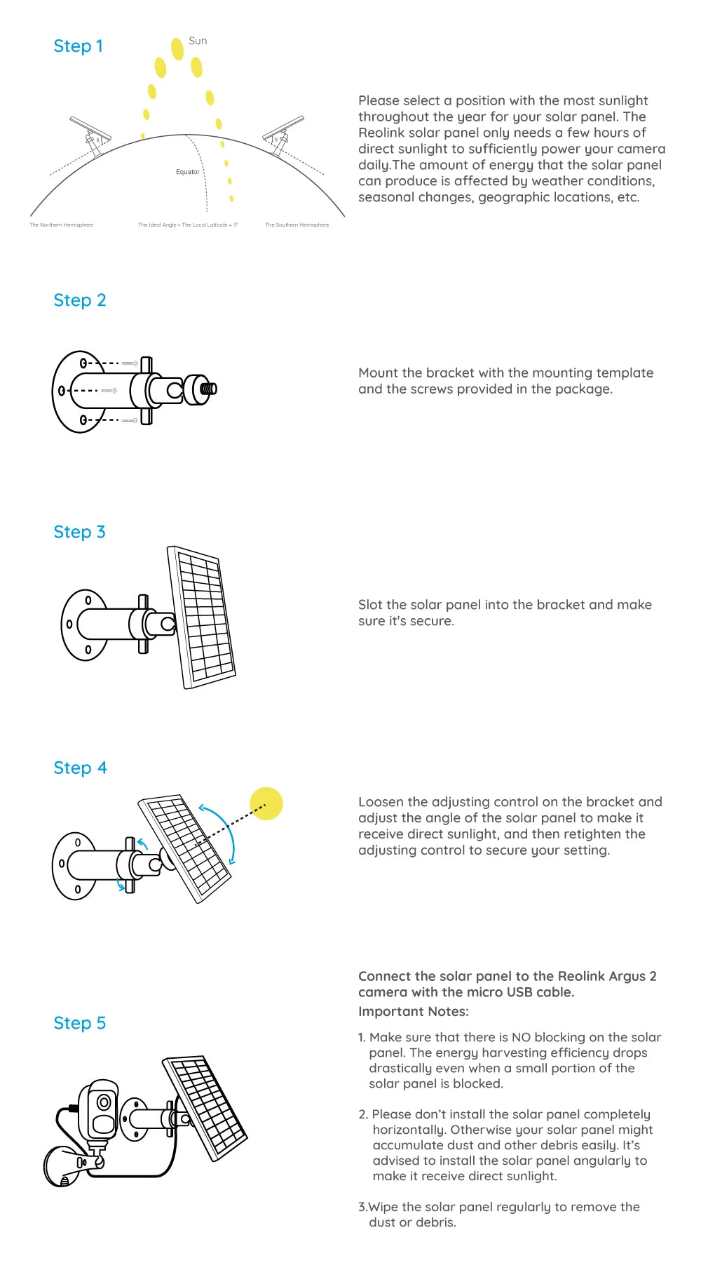 Reolink Solar Panel with 4m cable for Reolink rechargeable battery cameras Solar Panel for Argus 3 Pro/Argus PT/Trackmix/Duo 2
