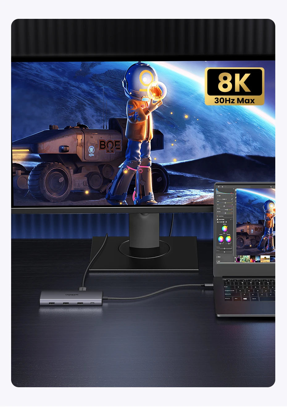 UGREEN Dual HDMI USB-C HUB 8K 4K HDMI Adapter 10 in 1 Splitter with RJ45 USB3.0 PD 100W Dock for MacBook Pro Air Laptop USB HUB