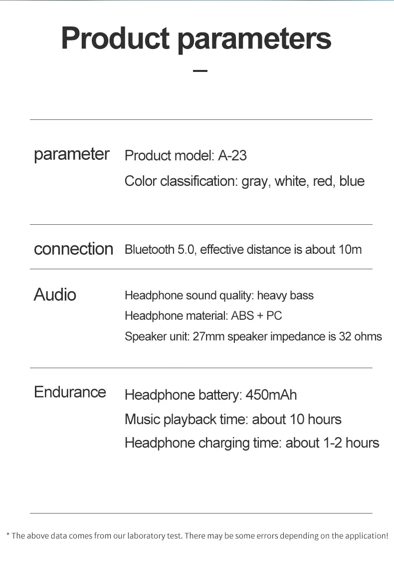 Original A23 Sport Foldable Wireless Headphone 8D Surround Heavy Bass Hifi Music Bluetooth Earphones With Mic Support FM/TF Card