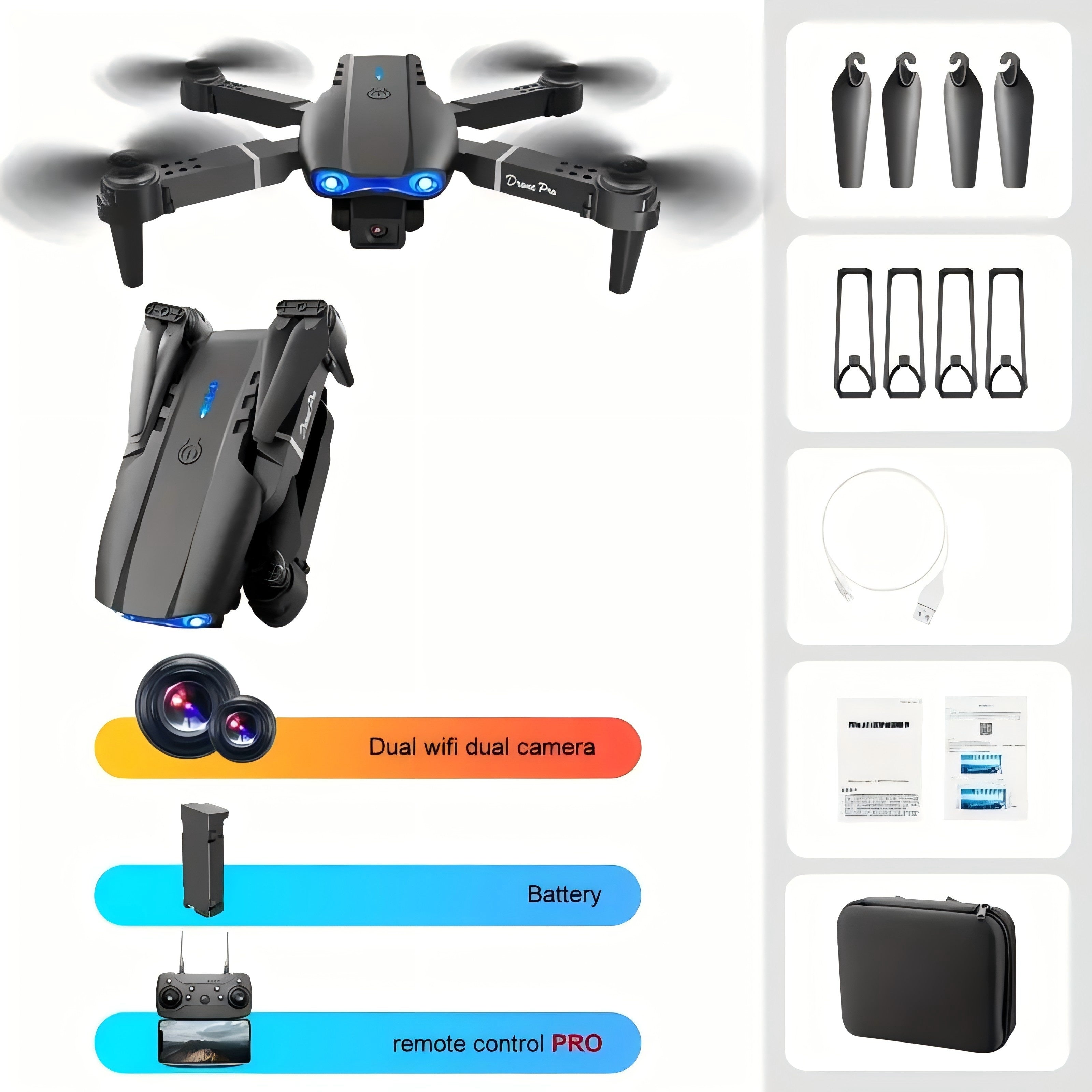 Dual Camera E99 K3 Professional RC Drone, Double Folding Remote Control Toy with Height Hold for Indoor and Outdoor Use