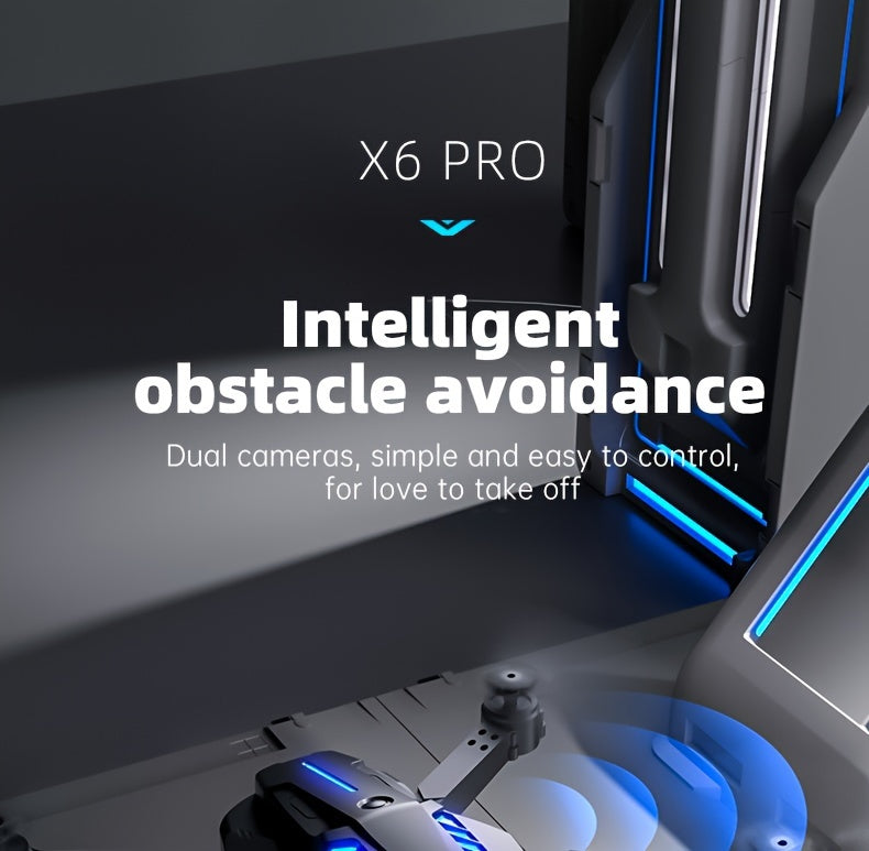 X6Pro Wireless FPV With HD Dual Camera Foldable RC Drone, High Hold, Automatic Obstacle Avoidance, One-Button Calibration/Take Off/Flip, With Optical Flow Positioning (Indoor Can Be Stabilized And Hover), Single Battery Life