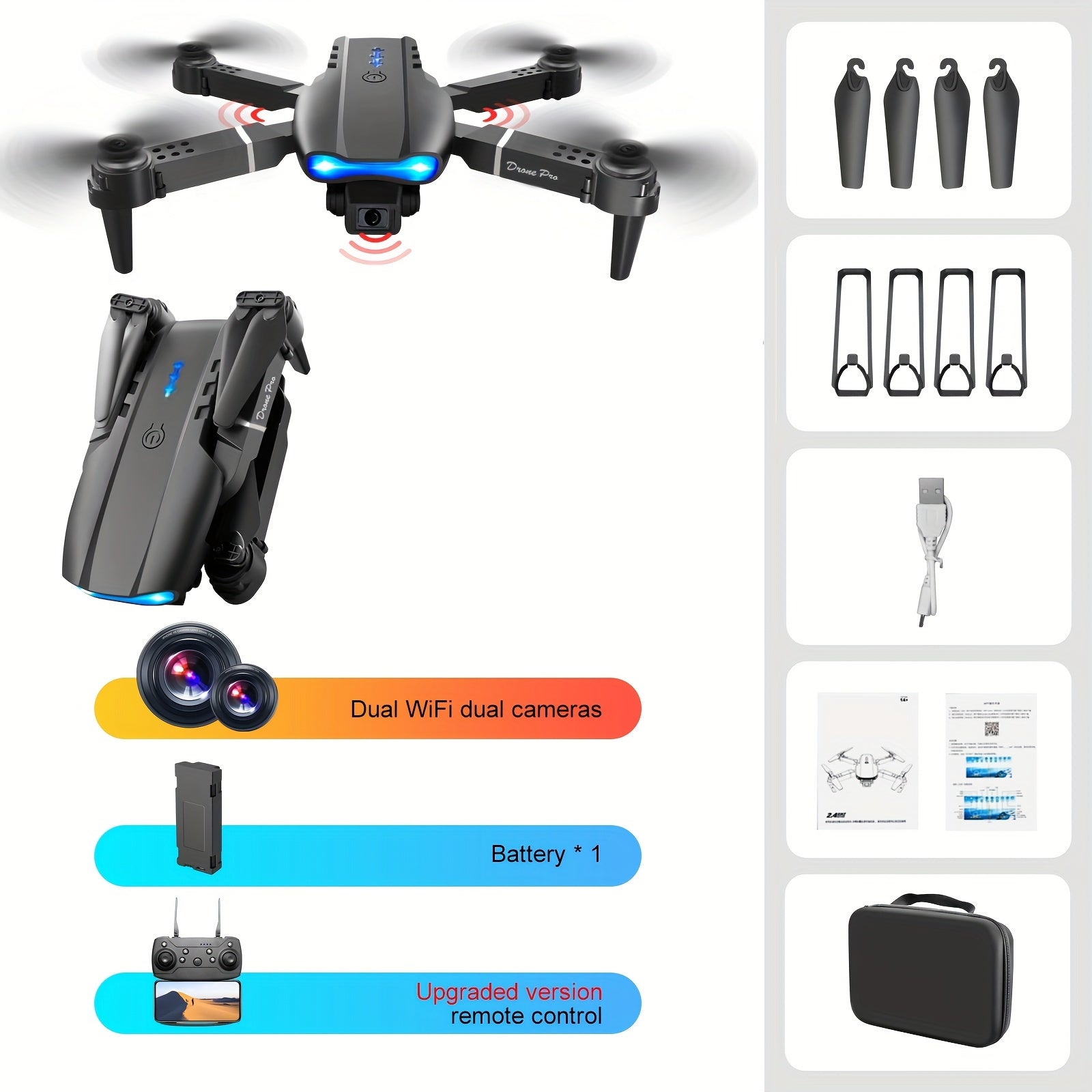 E99 Pro - High-Performance Drone for Beginners - WiFi FPV HD Dual Camera, Foldable RC Quadcopter with Altitude Hold, Remote Control, and Long Flight Time