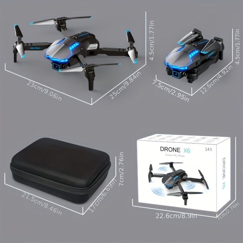 X6Pro Wireless FPV With HD Dual Camera Foldable RC Drone, High Hold, Automatic Obstacle Avoidance, One-Button Calibration/Take Off/Flip, With Optical Flow Positioning (Indoor Can Be Stabilized And Hover), Single Battery Life