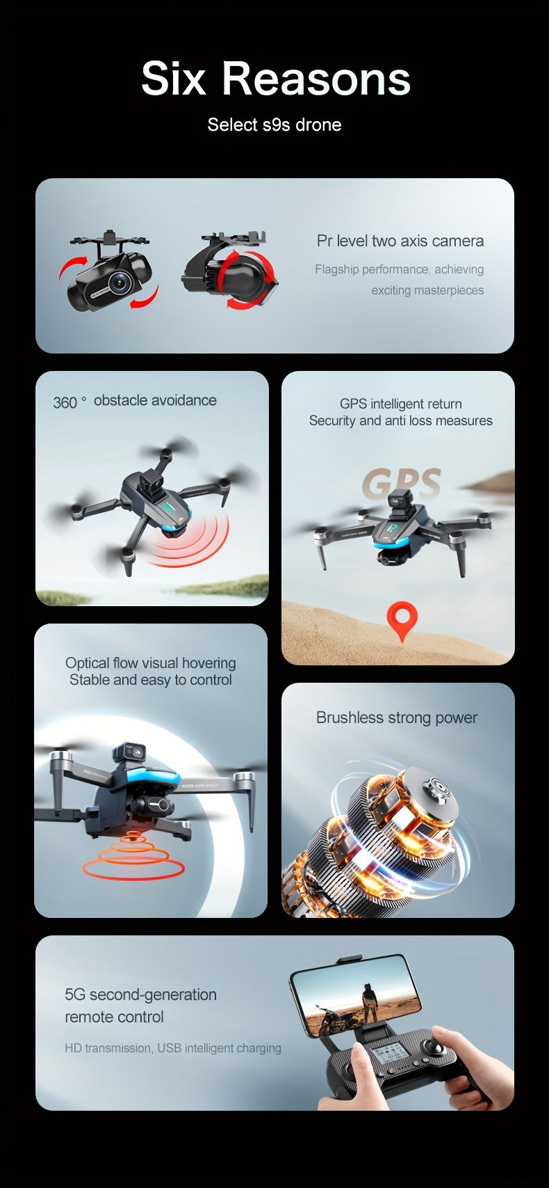 New S9S Aerial Photography, Drone GPS Positioning Return, Compliant With Aviation Authority Requirements, High-definition Pixels, Stable Dual Axis Pan Tilt Camera, Boutique Gift Remote-controlled Aircraft, No FAA Registration