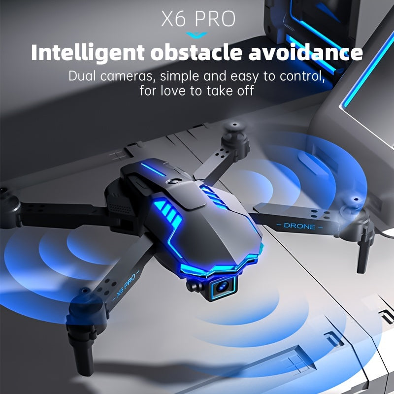 X6Pro Wireless FPV With HD Dual Camera Foldable RC Drone, High Hold, Automatic Obstacle Avoidance, One-Button Calibration/Take Off/Flip, With Optical Flow Positioning (Indoor Can Be Stabilized And Hover), Single Battery Life