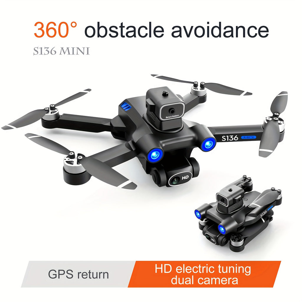 HD Dual Camera S136 UAV Drone with GPS, 360° Obstacle Avoidance, Optical Flow Hovering, One-Key Takeoff, and Fail-Safe Return - Perfect for Beginners and Men's Gifts